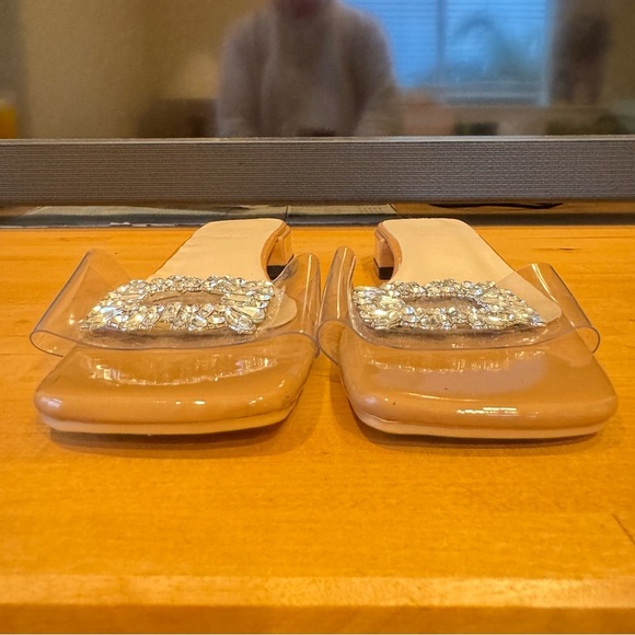 ๐ 6/$60 Rhinestone Transparent Clear Vamp Open Toe Sandal 38/7 Wedding Bridal - Picture 4 of 9